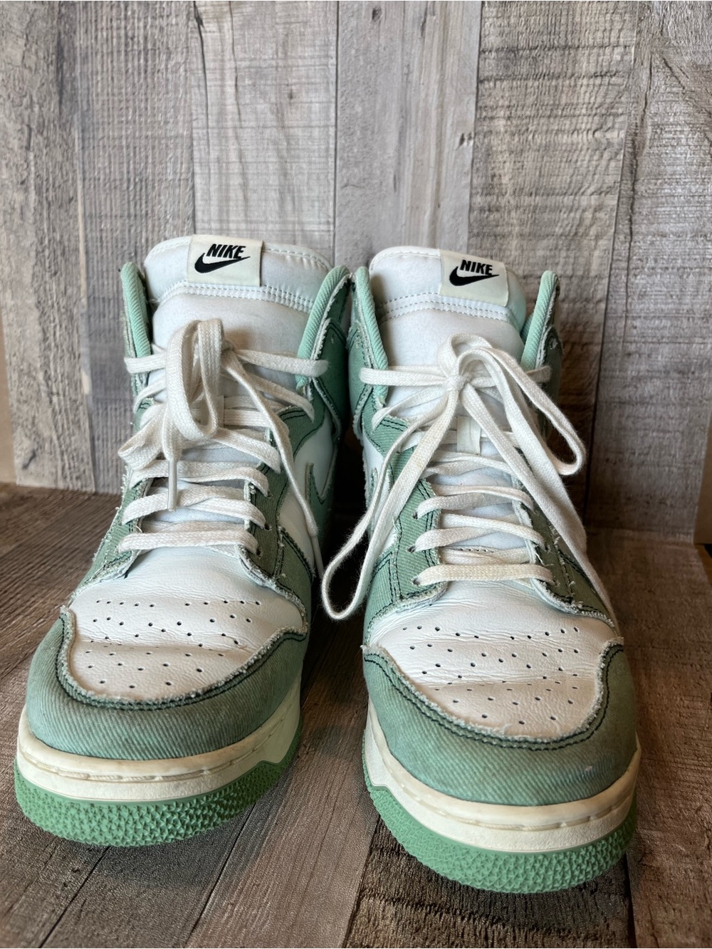 Women’s Nike Dunk High 1985 Green Denim women’s size 10.5